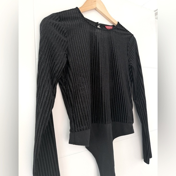 Guess Shimmer & Ribbed Open Back Bodysuit, size medium. - Picture 5 of 8